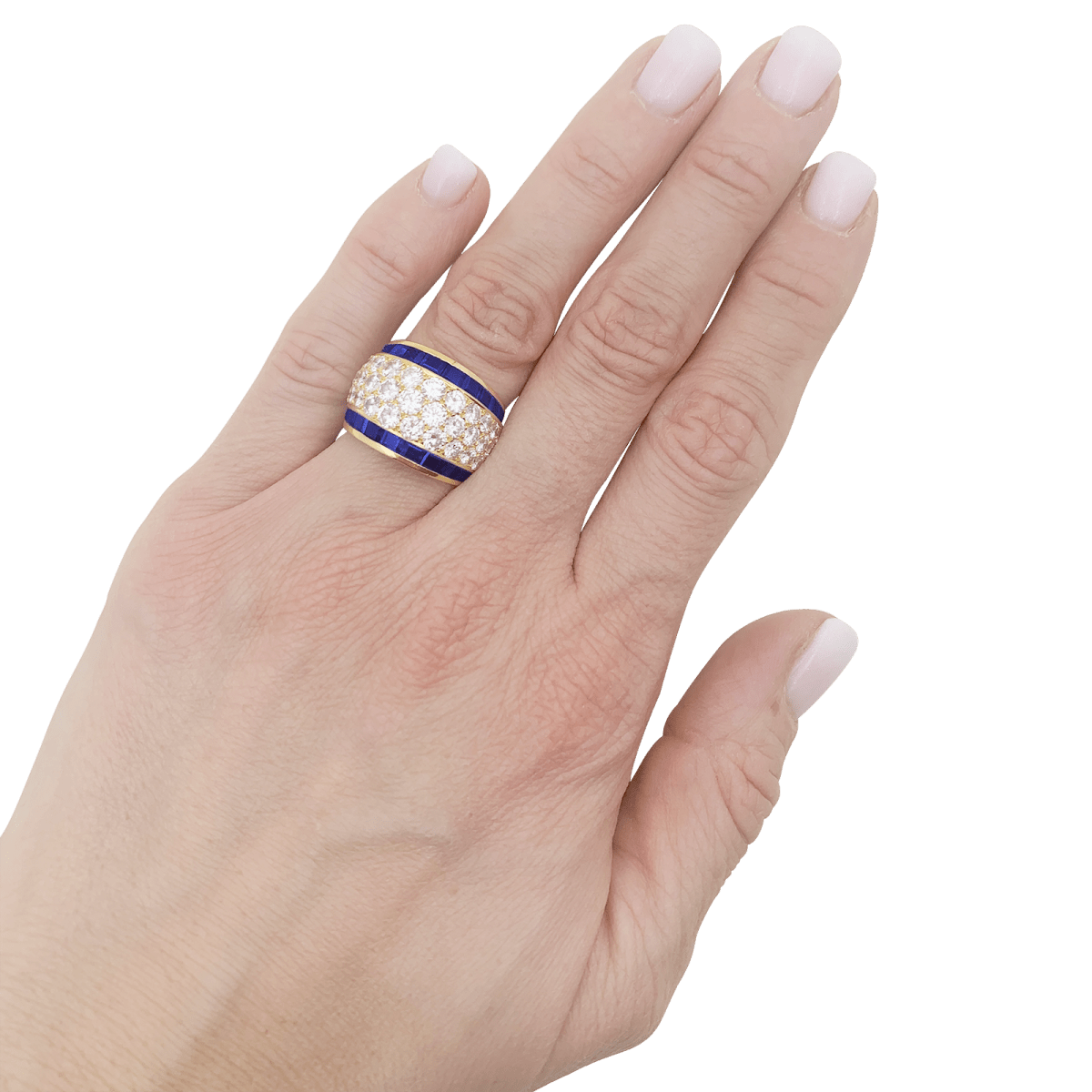 Bague vintage or jaune, diamants, saphirs calibrés. - Maison Eloe