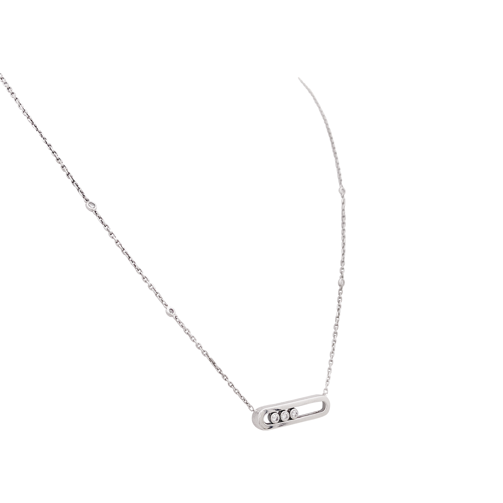 Collier-Sautoir Messika, "Baby Move", or blanc, diamants.