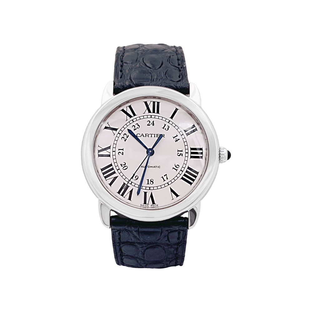 Montre Cartier, "Ronde Solo", acier, cuir.