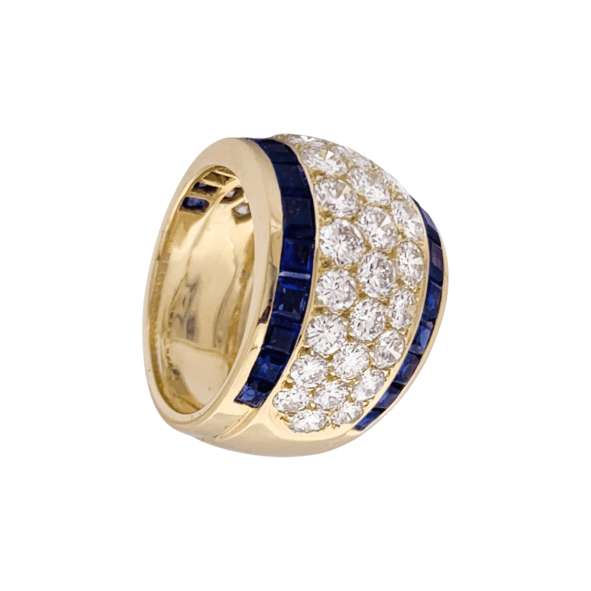 Bague vintage or jaune, diamants, saphirs calibrés. - Maison Eloe