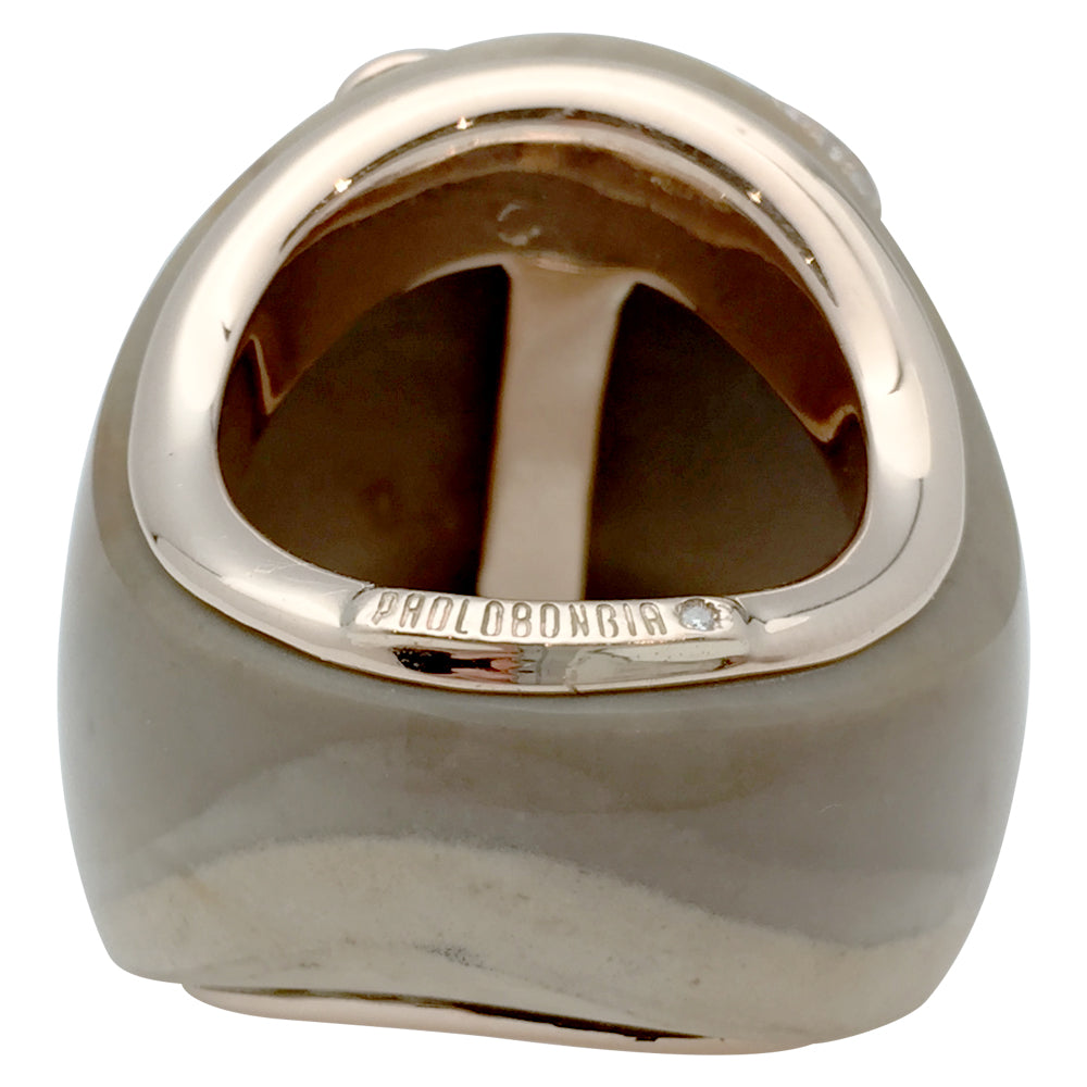 Paolobongia "Dolphin" ring in rose gold, diamonds, jasper and garnet.