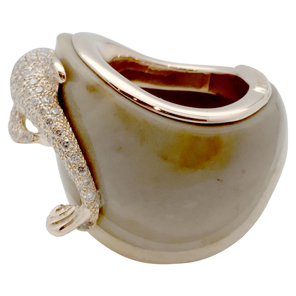 Paolobongia "Dolphin" ring in rose gold, diamonds, jasper and garnet.
