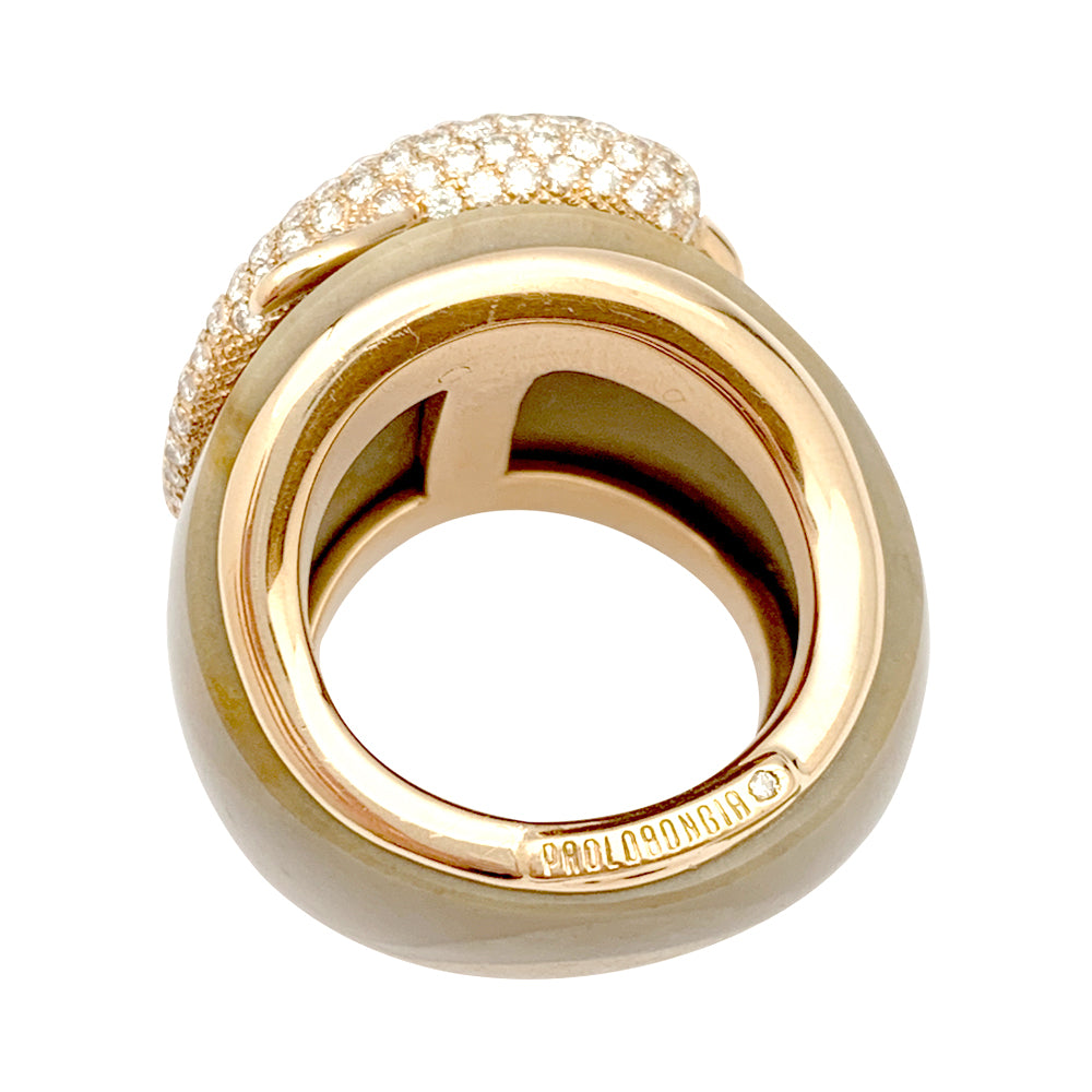 Paolobongia "Dolphin" ring in rose gold, diamonds, jasper and garnet.