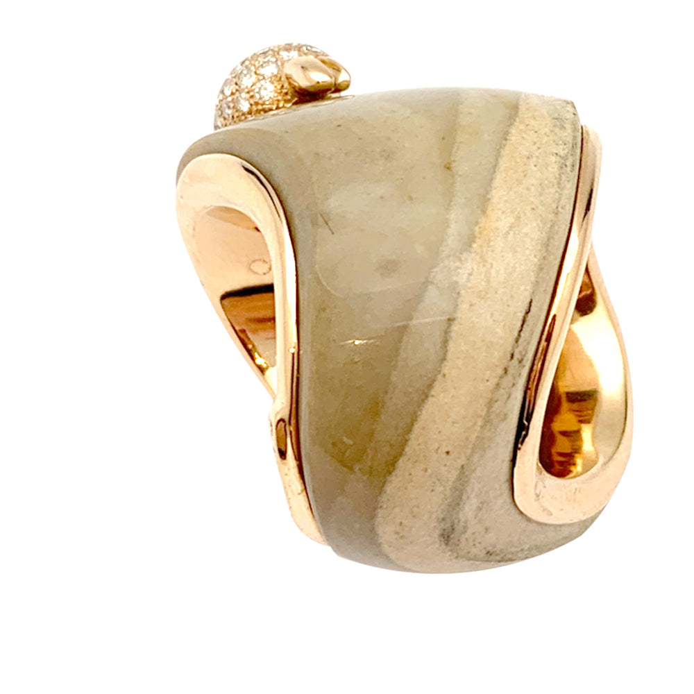 Paolobongia "Dolphin" ring in rose gold, diamonds, jasper and garnet.