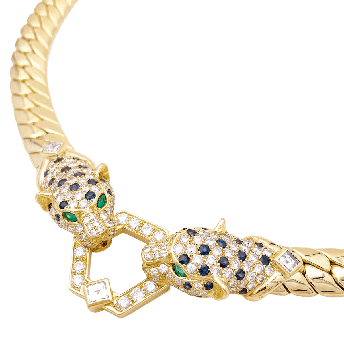 Collier O.J. PERRIN, or jaune, diamants, saphirs et émeraudes. - Maison Eloe