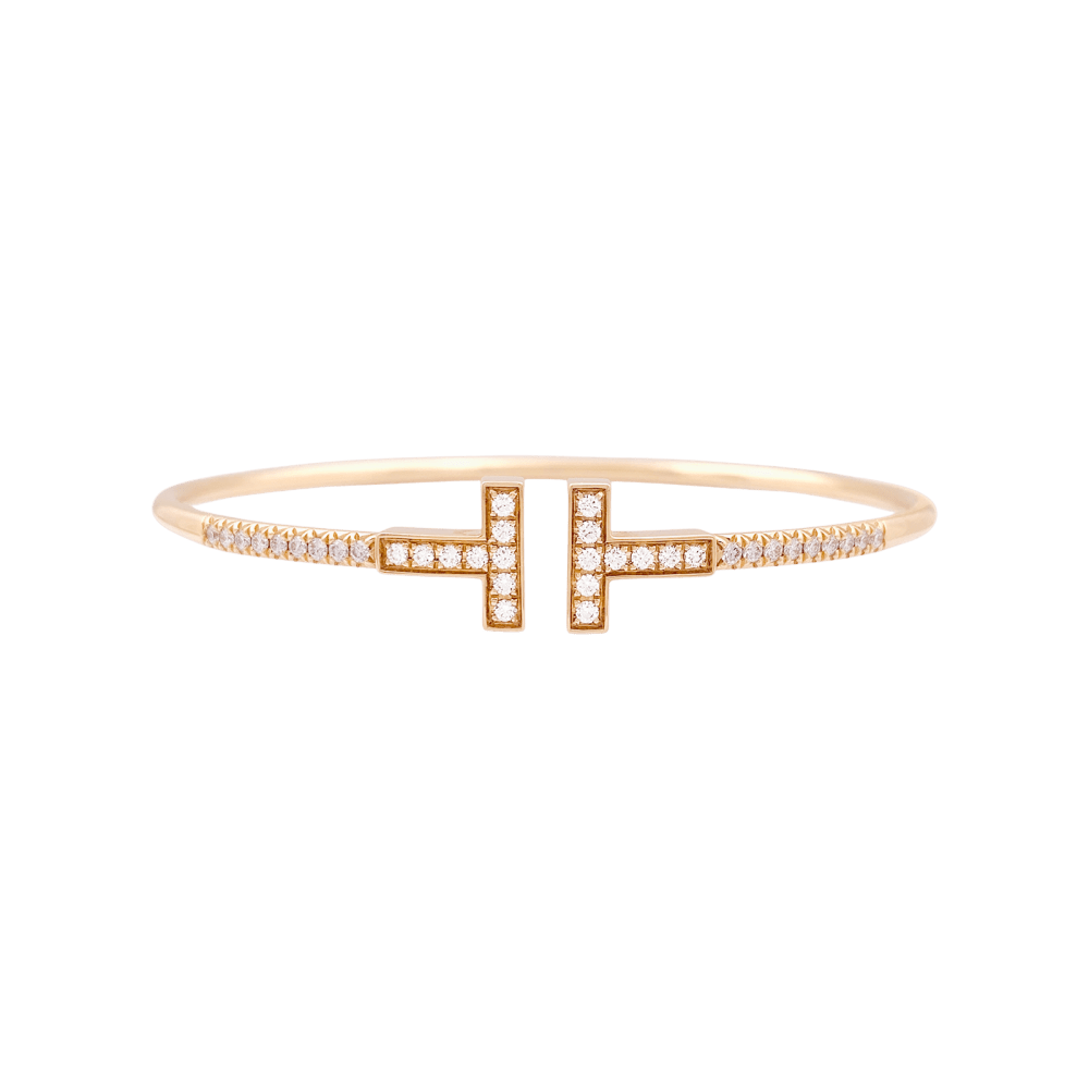 Bracelet Tiffany "Wire Tiffany T" en or rose et diamants.