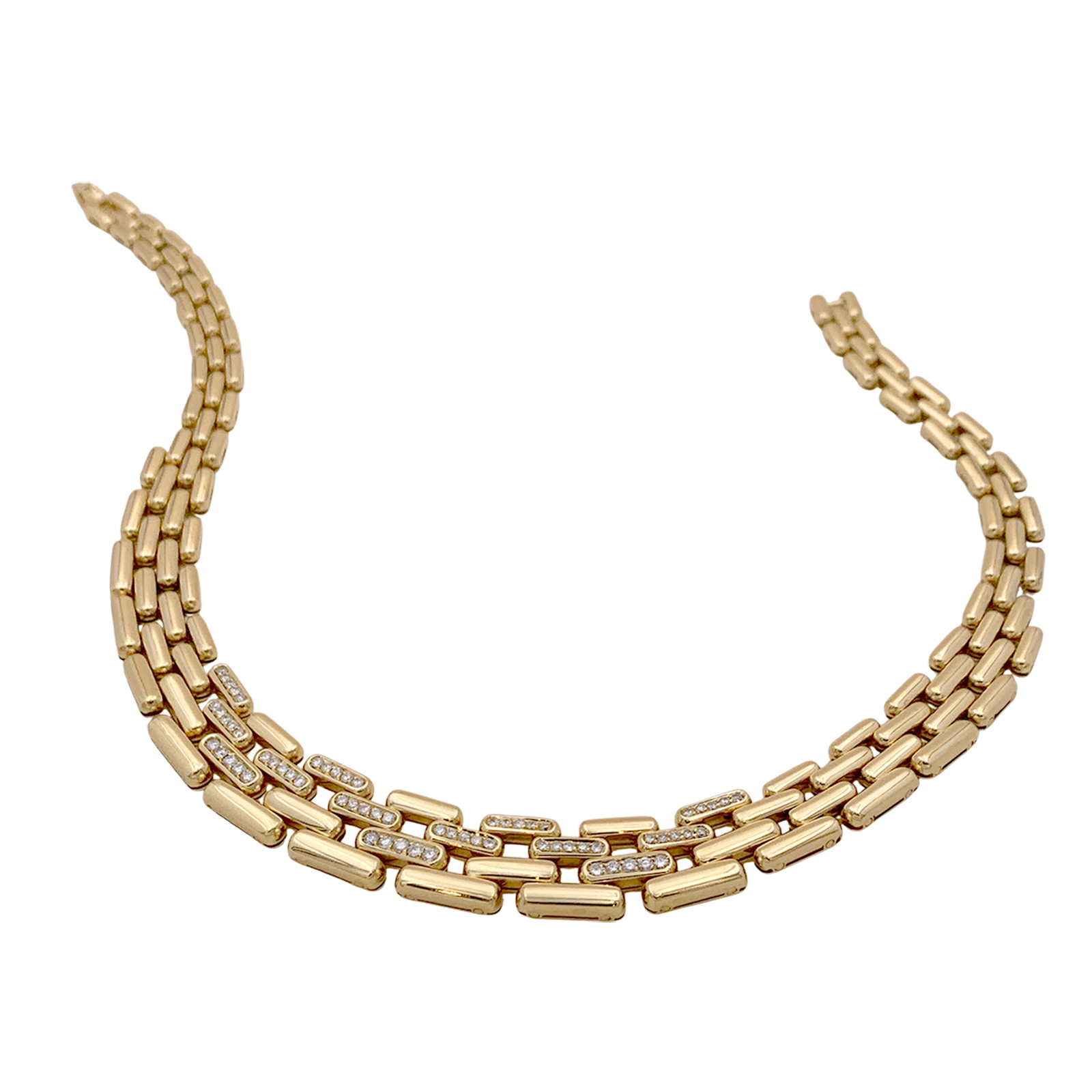 Collier Fred maillons articulés, or jaune, diamants.