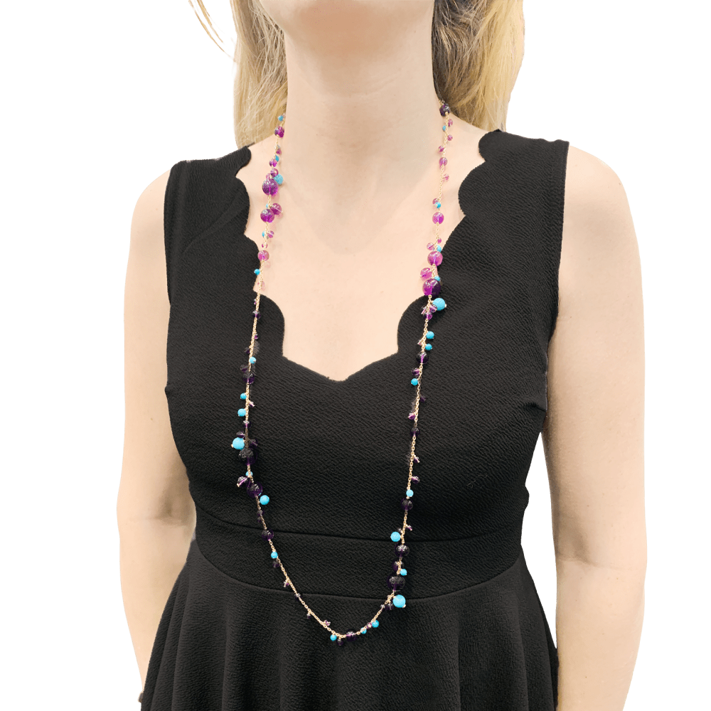 Sautoir Cartier, "Délices de Goa", or rose, améthystes, turquoises et diamants.