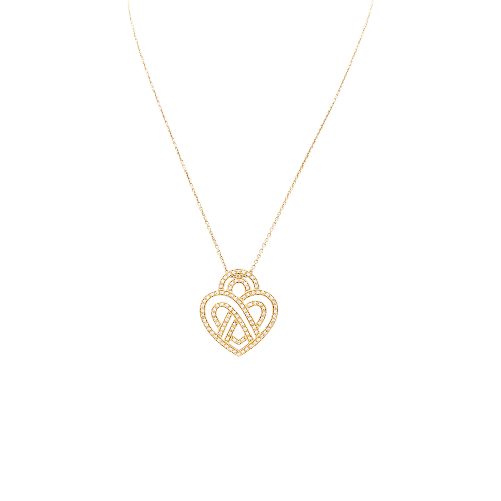 Collier Poiray, "Coeur entrelacé", or rose et diamants.
