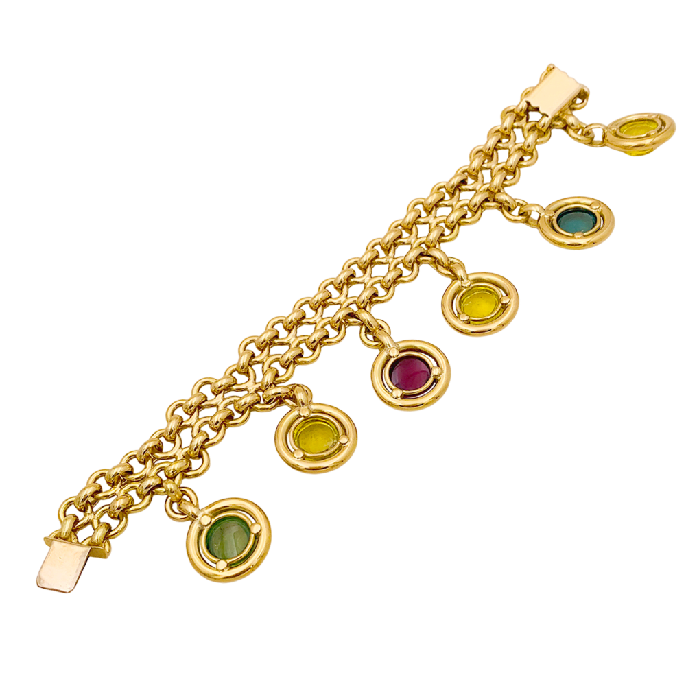 Bracelet or jaune, tourmalines de couleur.