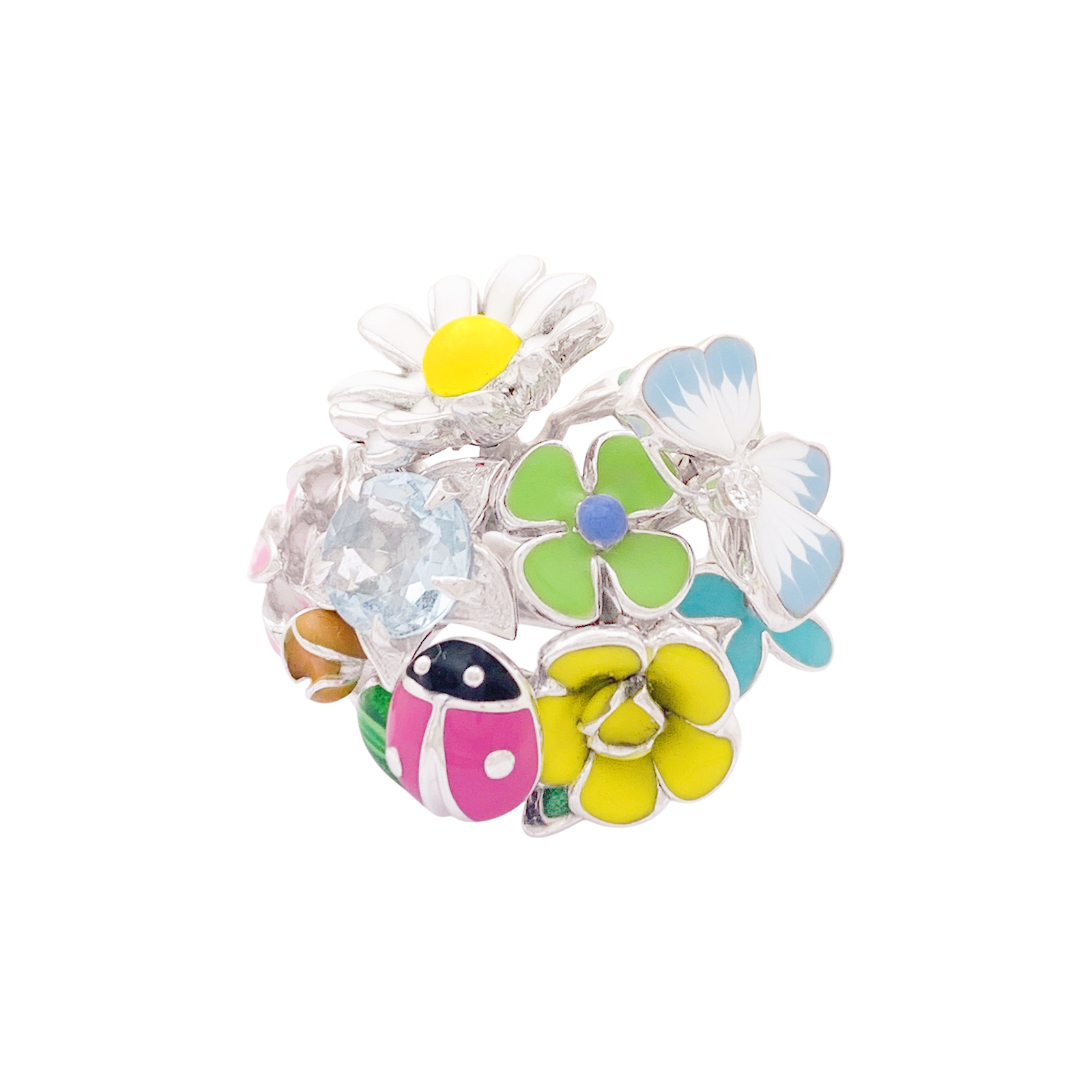 Bague Dior, "Diorette", or blanc, émail, aigue-marine et diamant.