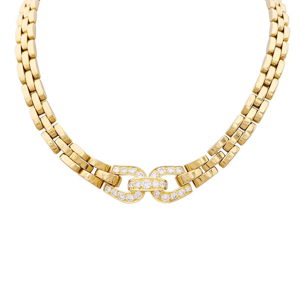 Collier Cartier, "Etrier", or jaune, diamants.