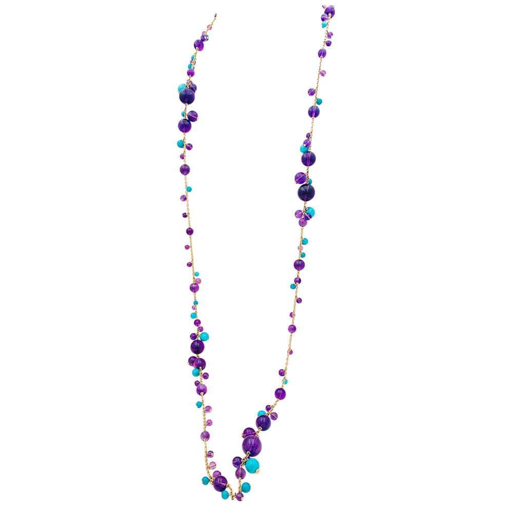 Sautoir Cartier, "Délices de Goa", or rose, améthystes, turquoises et diamants.