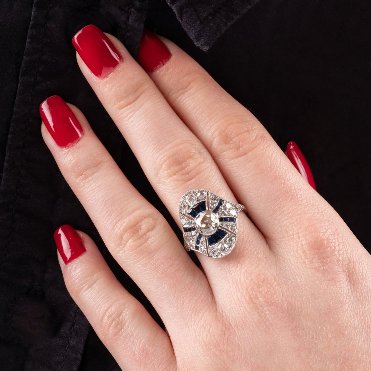 Bague Art - Déco diamants et saphirs - Maison Eloe