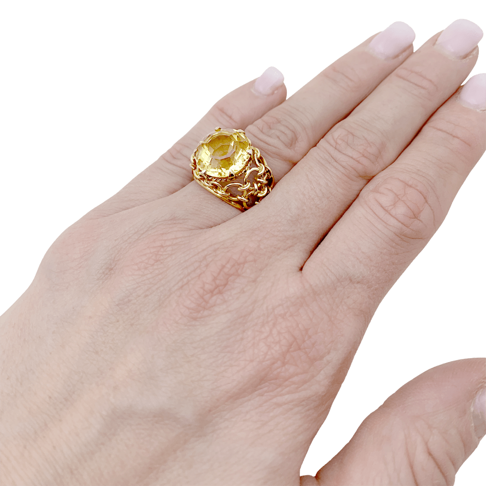 Bague vintage or jaune, citrine.