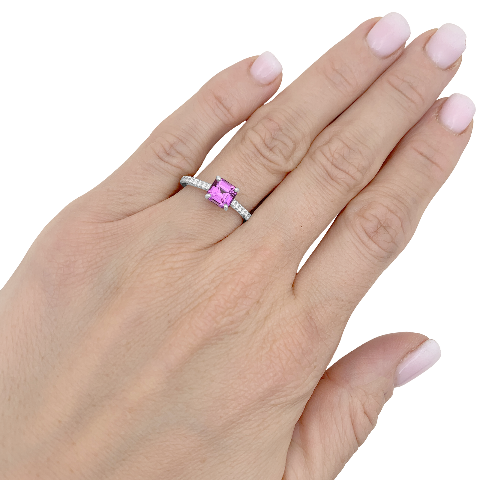 Bague TIFFANY & CO, "Novo" platine, saphir rose et diamants.