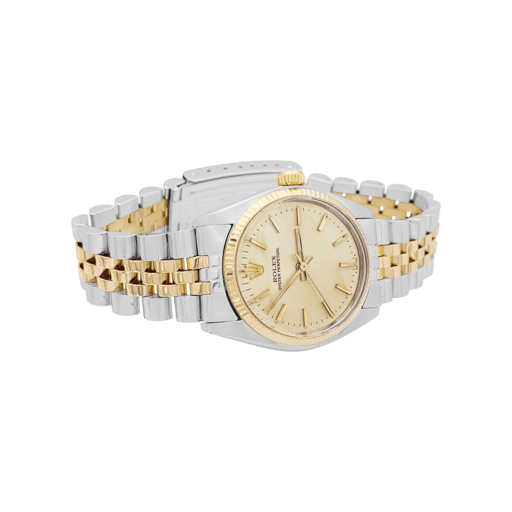 Montre Rolex, "Oyster Perpetual", or jaune et acier.