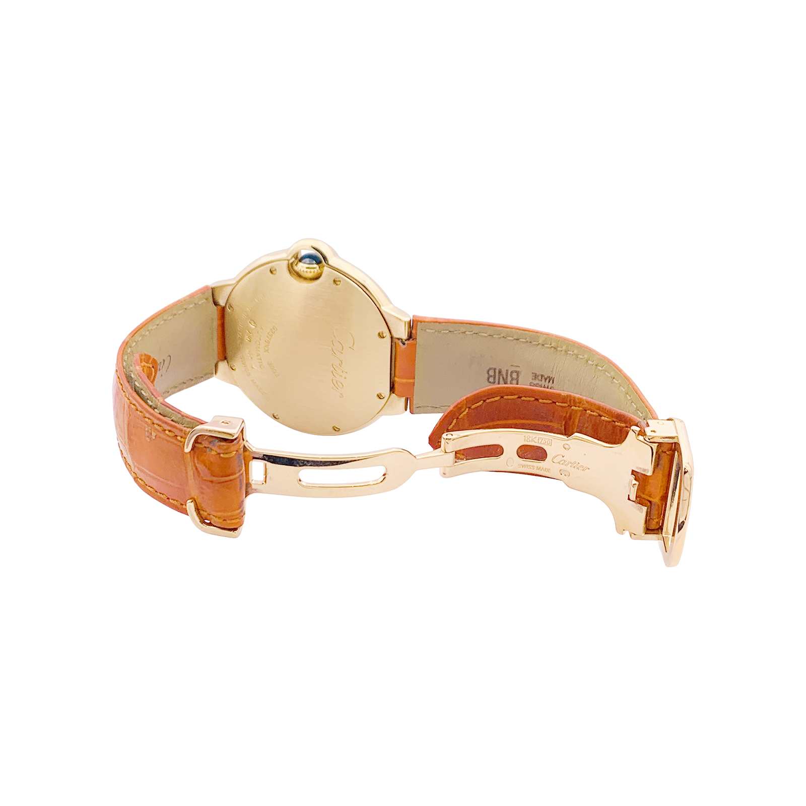 Montre Cartier "Ballon Bleu" or jaune, diamants, cuir.