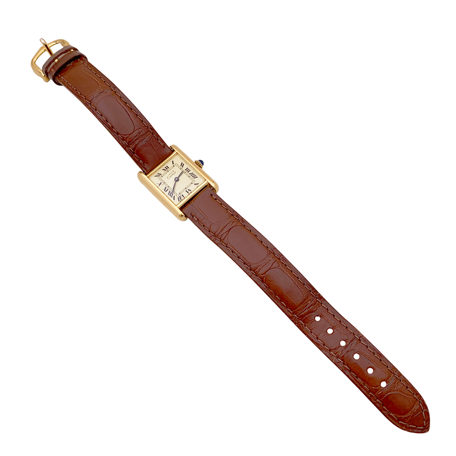 Montre Cartier "Tank Must" argent plaqué or, cuir.