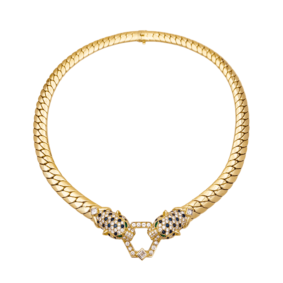 Collier O.J. PERRIN, or jaune, diamants, saphirs et émeraudes. - Maison Eloe