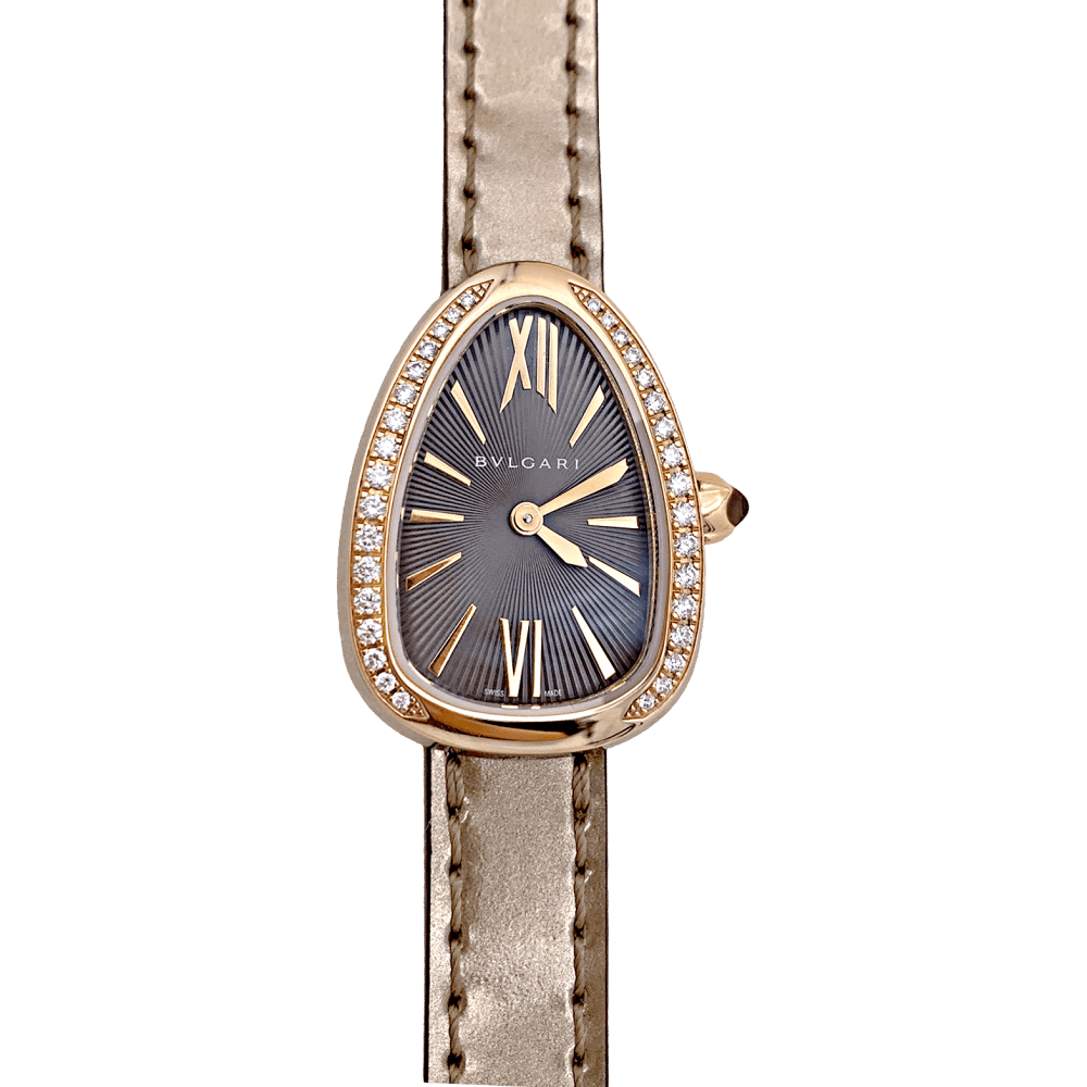 Montre Bulgari, “Serpenti”, en or rose, diamants, acier, cuir.