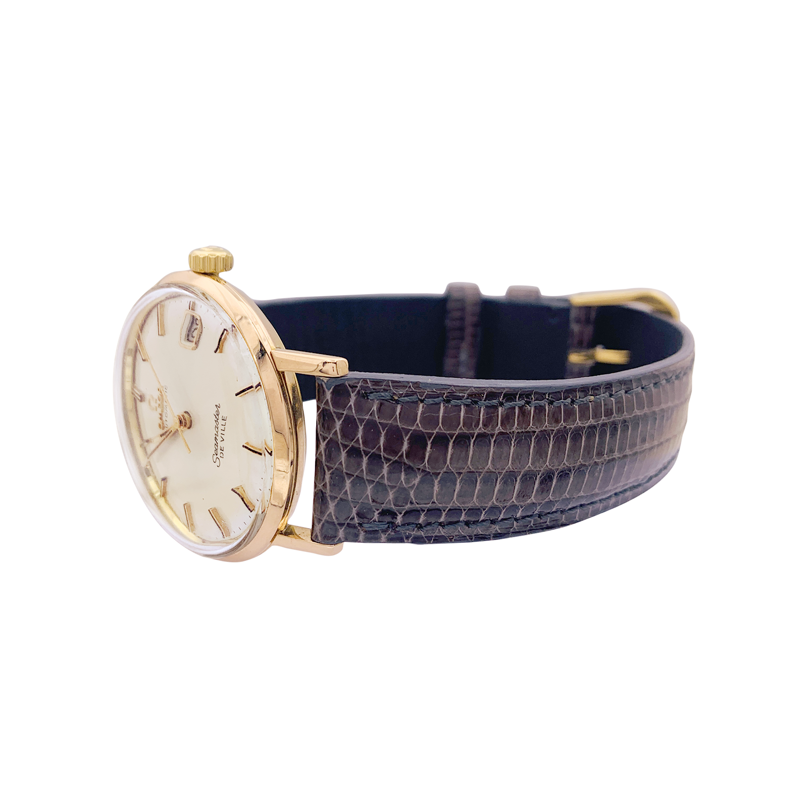 Montre Omega, "Seamaster De Ville" or rose, cuir.