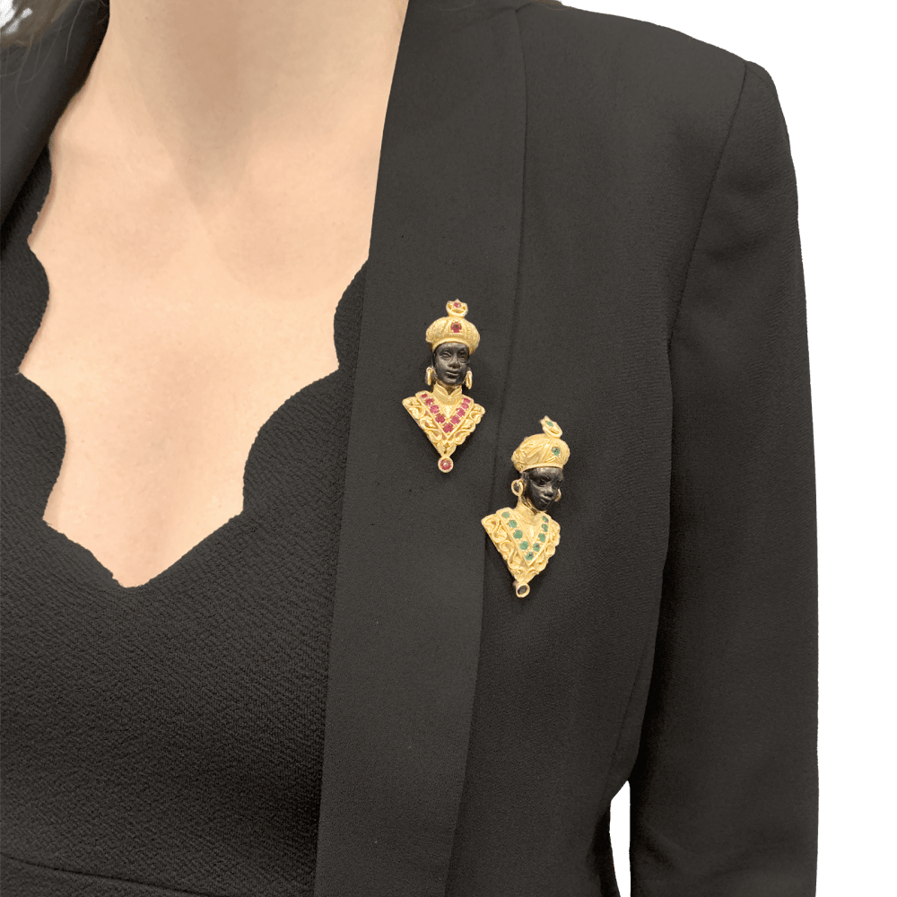 Broche G.NARDI, "Moretto", or jaune, rubis, ébène.