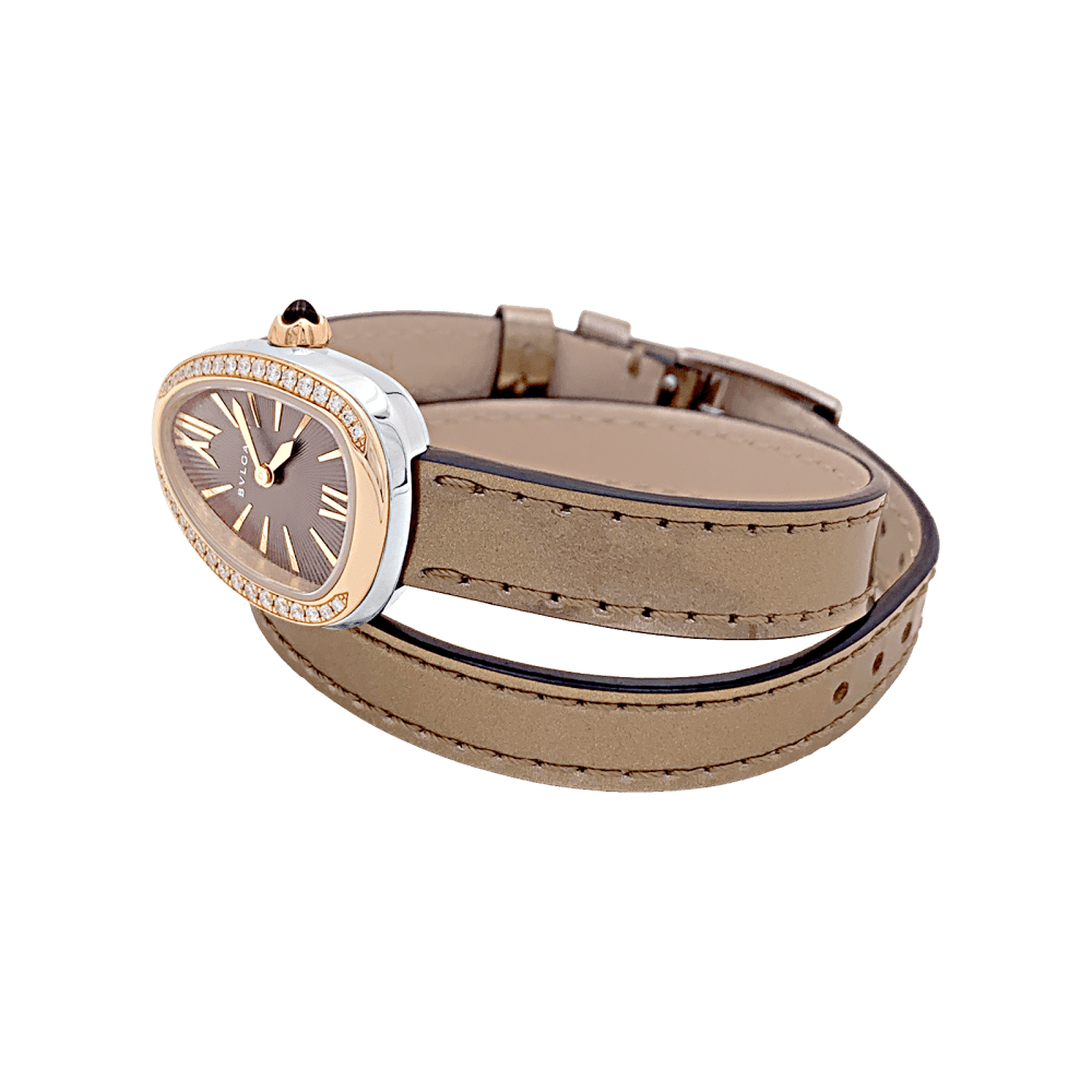 Montre Bulgari, “Serpenti”, en or rose, diamants, acier, cuir.