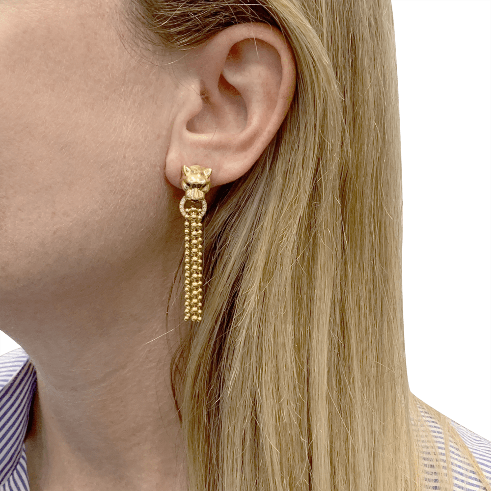 Boucles d'oreilles CARTIER, "Panthère de Cartier", or jaune, diamants, tsavorites et onyx.
