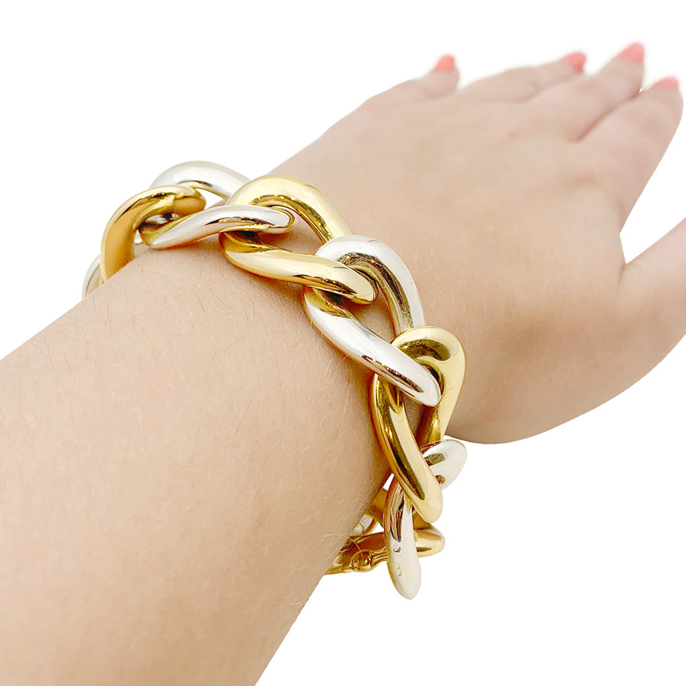 Bracelet Chaumet, gros maillons en deux tons d'or.