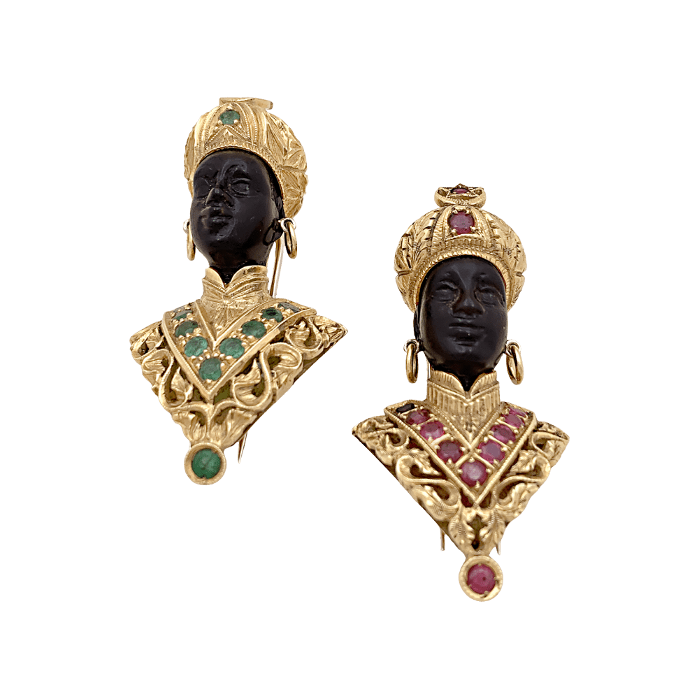 Broche G.NARDI, "Moretto", or jaune, rubis, ébène.