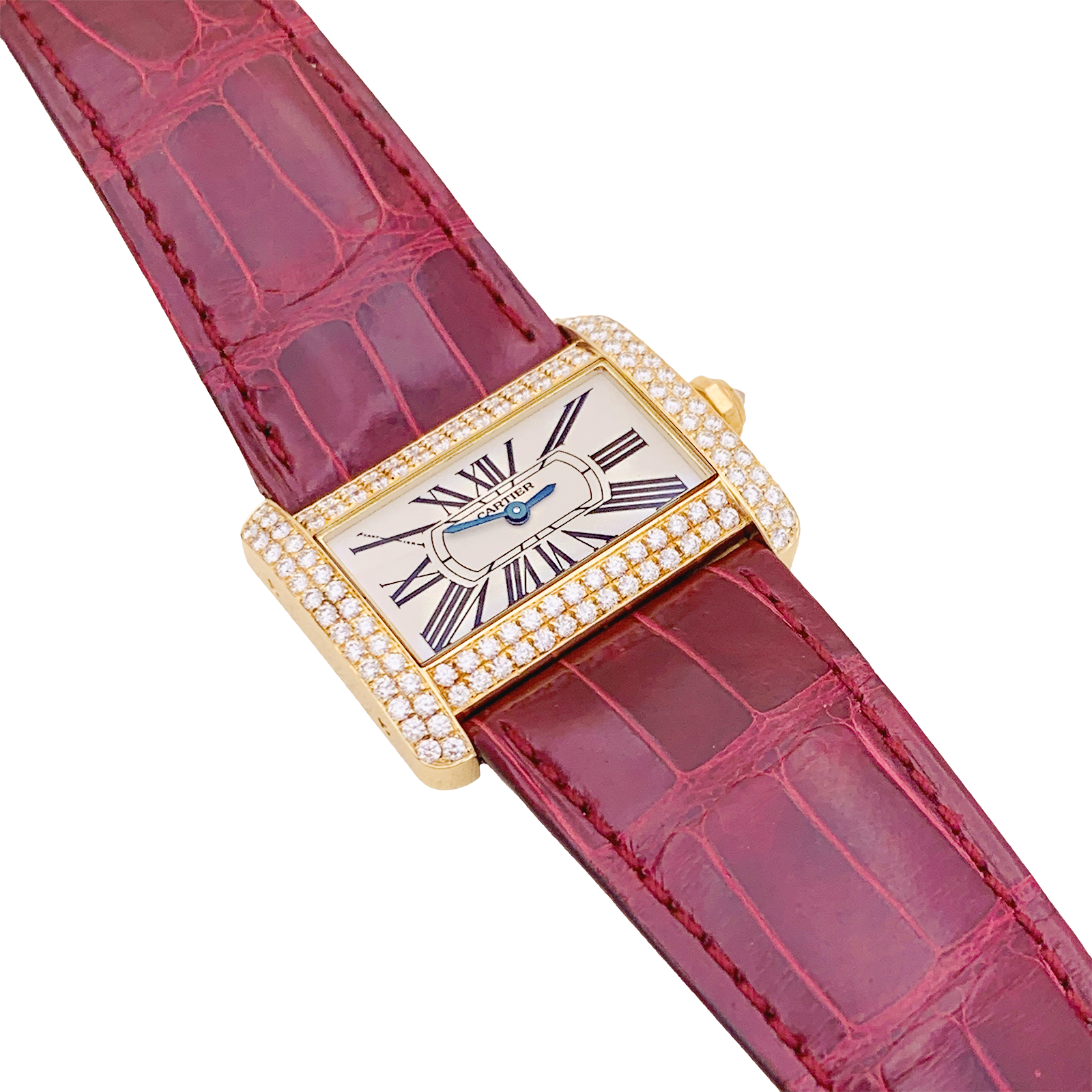 Montre Cartier, "Tank Divan", or jaune et diamants.