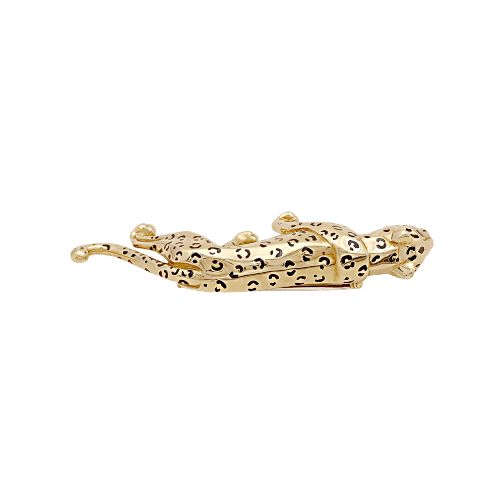 Broche Cartier, "Panthère", or jaune, émail, émeraudes.