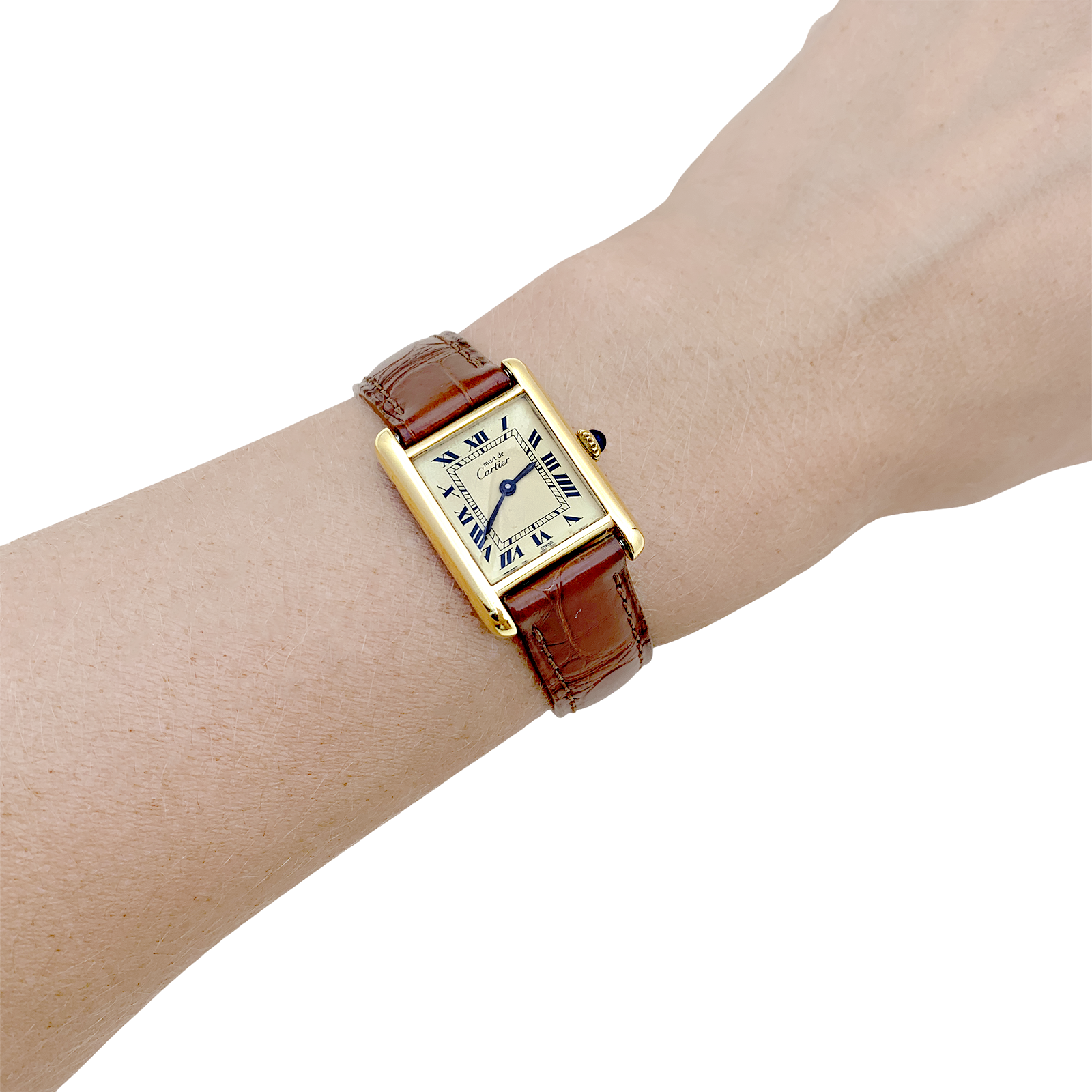 Montre Cartier "Tank Must" argent plaqué or, cuir.