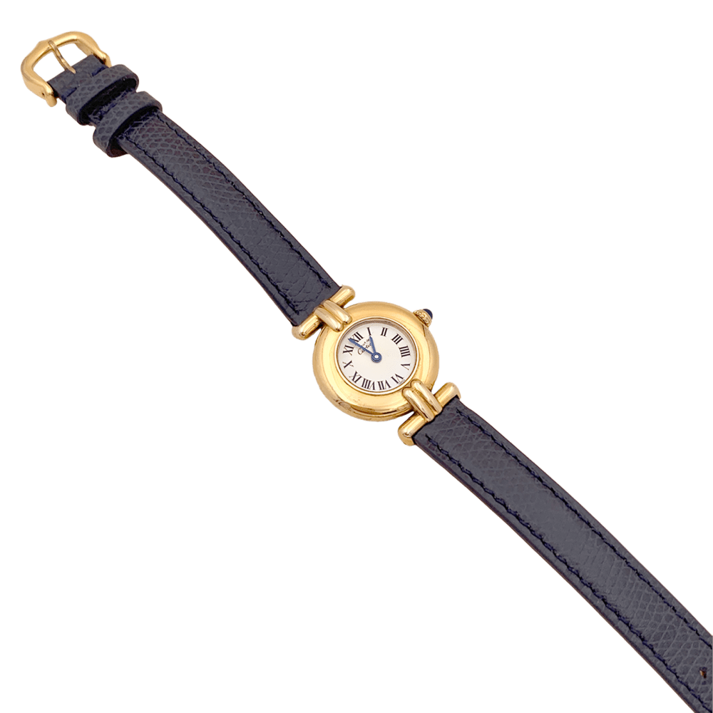 Montre Cartier, "Colisée Must", argent plaqué or, cuir.
