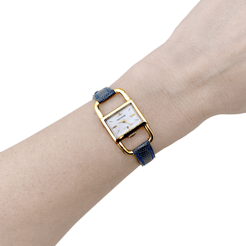 Montre Jaeger - Lecoultre, "Etrier", or jaune, cuir. - Maison Eloe