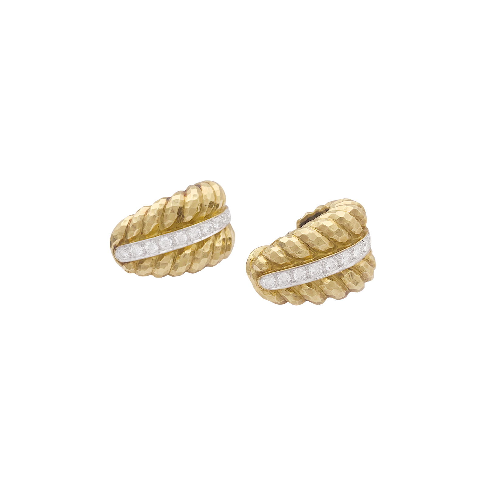 Clips vintage David Webb, platine, or jaune, diamants.