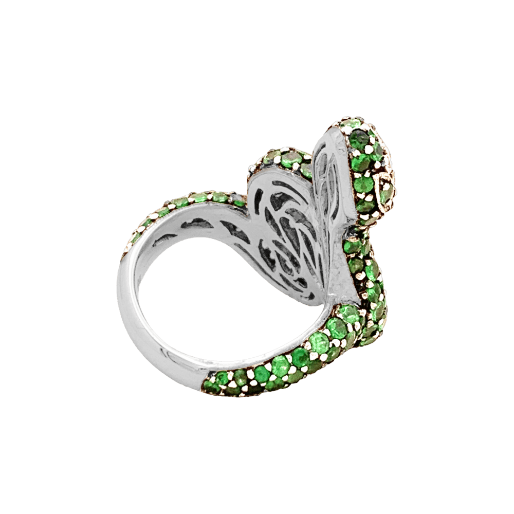 Bague Serpent, or blanc, or noirci, tsavorites et diamants.