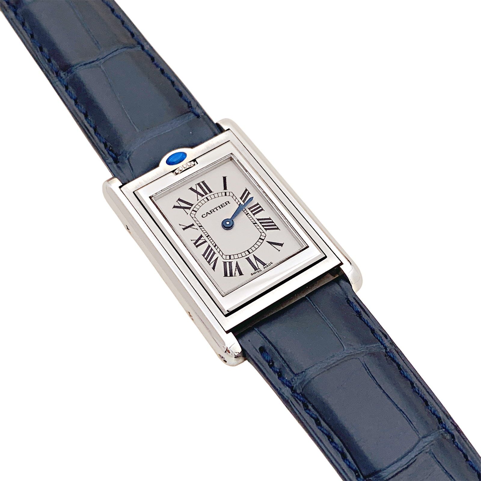 Montre Cartier, "Tank Basculante", acier, cuir.