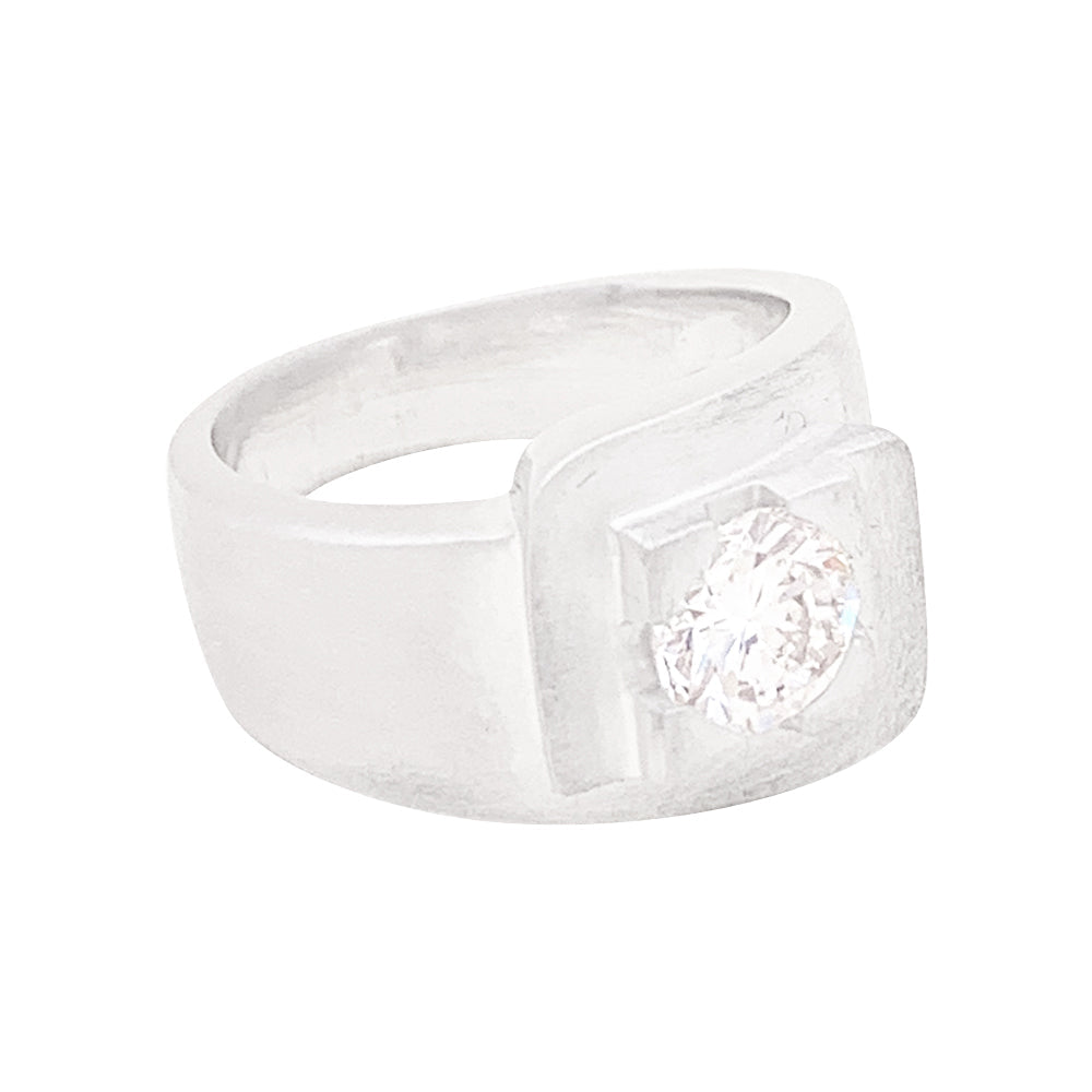 Bague chevalière, or blanc, diamant.