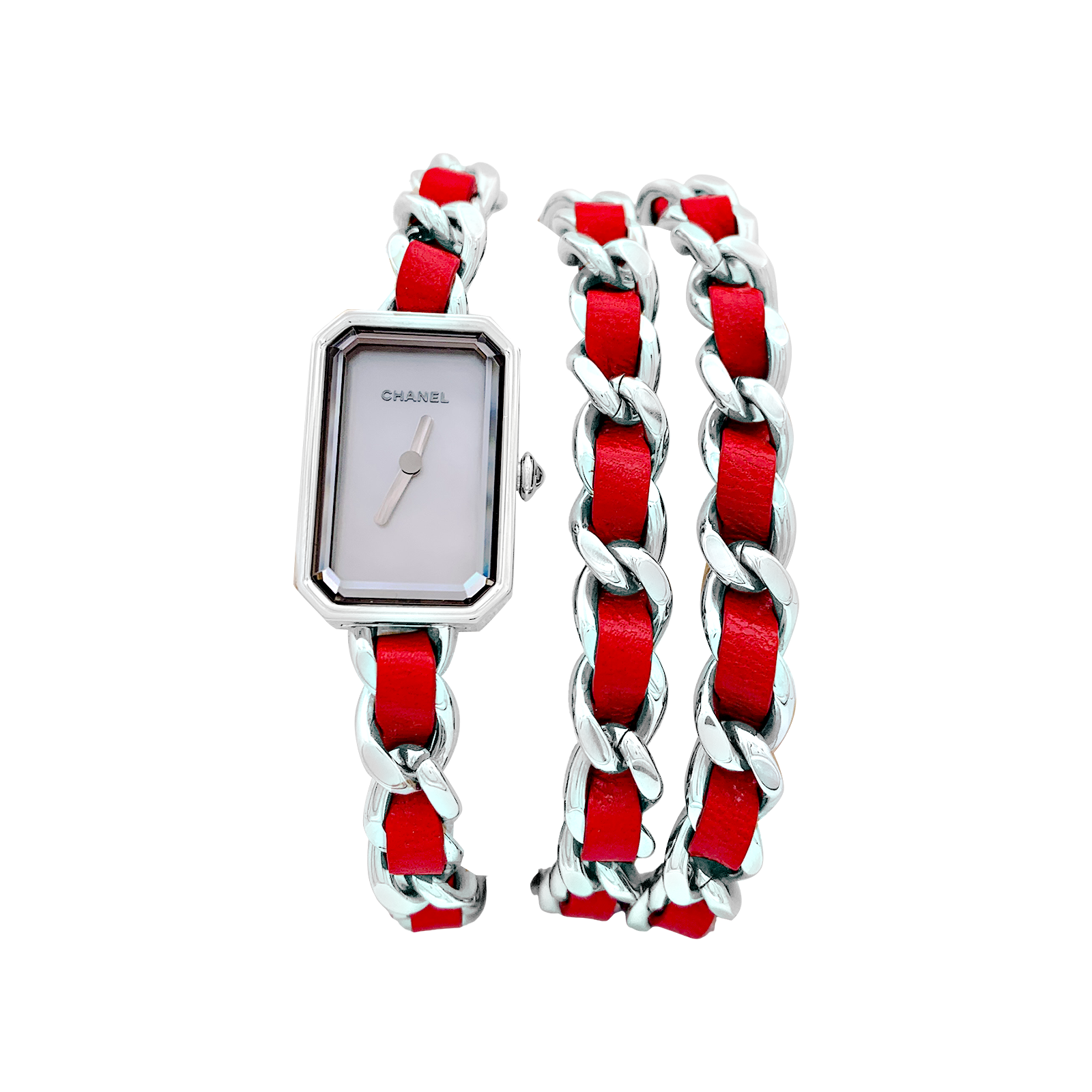 Montre Chanel, "Première Chaîne Iconique", acier, cuir.