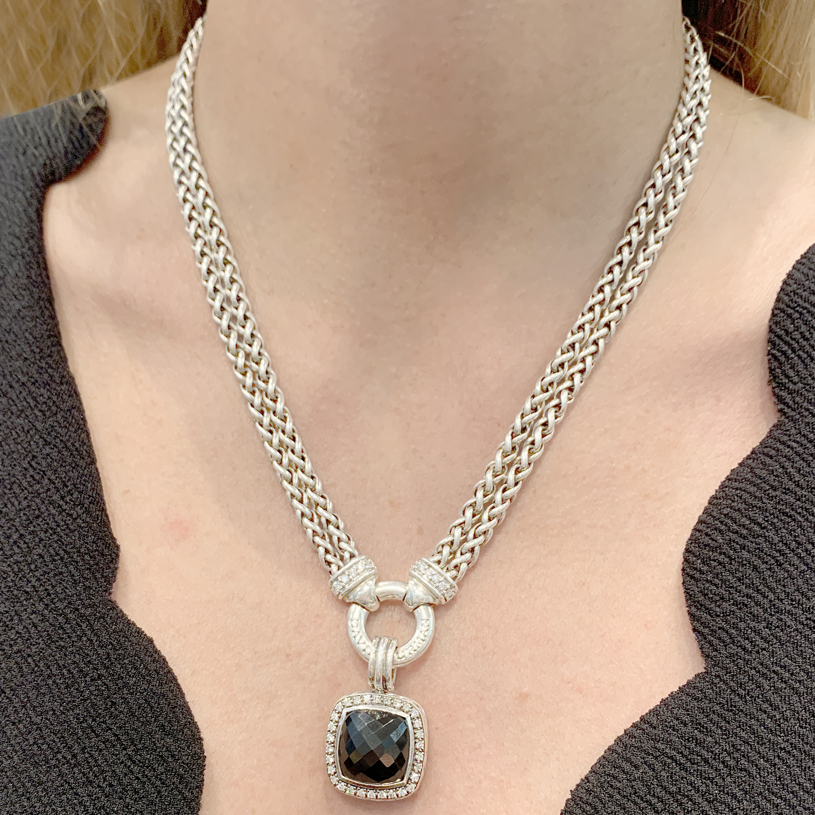 Collier David Yurman, "Grand Albion", argent, hématite, diamants.