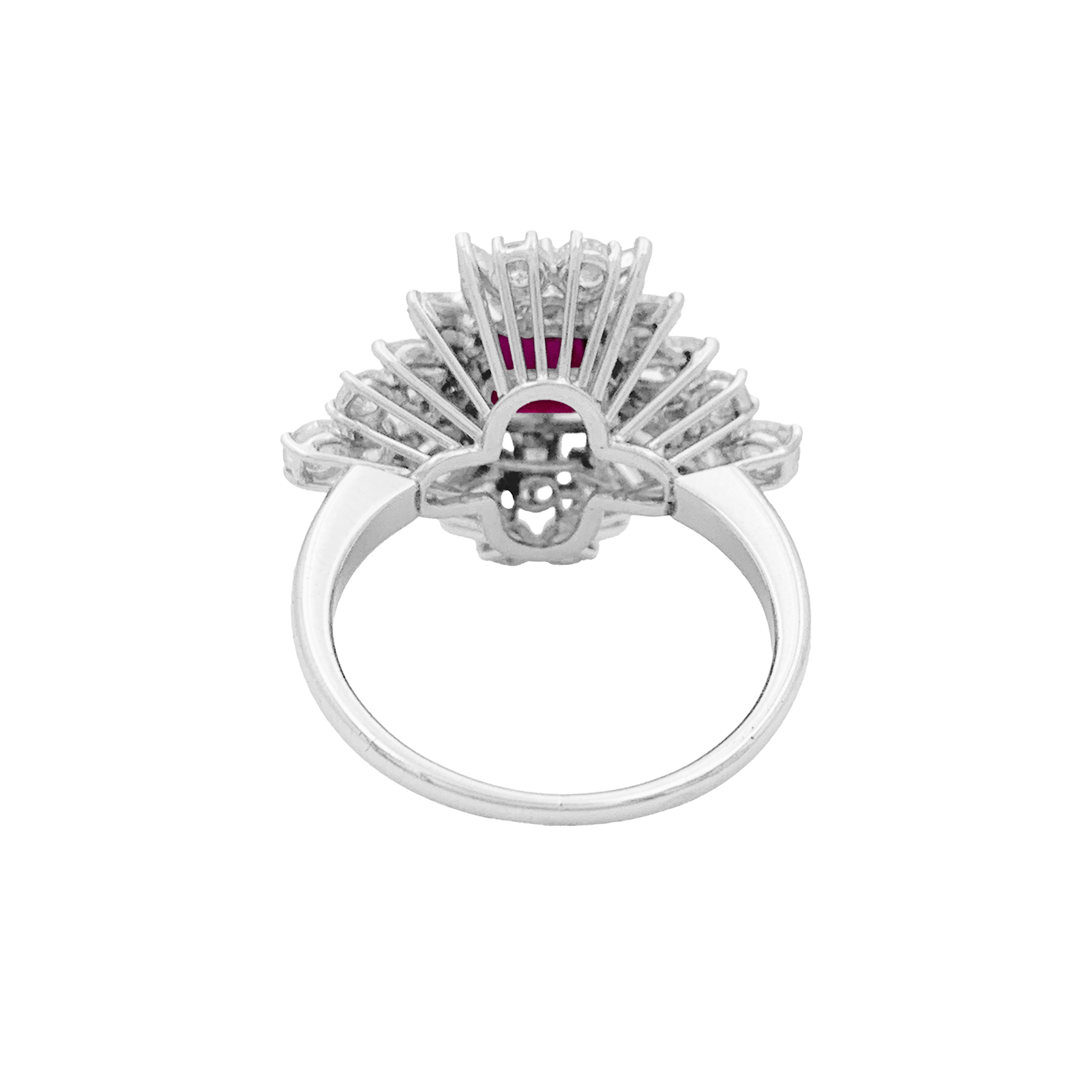 Bague jupe or blanc rubis 1,57 cts et diamants.