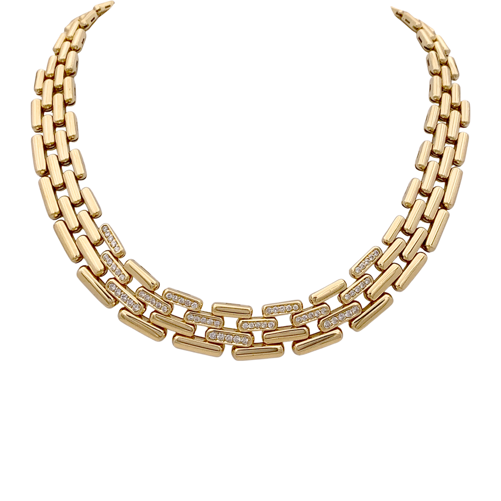 Collier Fred maillons articulés, or jaune, diamants.
