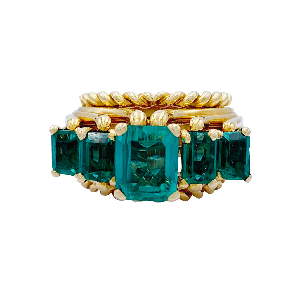 Bague vintage or jaune, émeraudes.