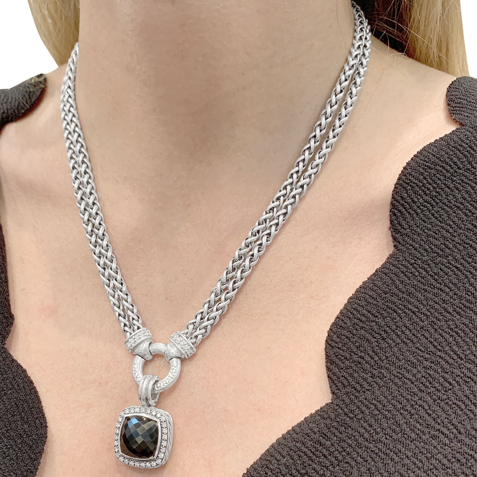 Collier David Yurman, "Grand Albion", argent, hématite, diamants.