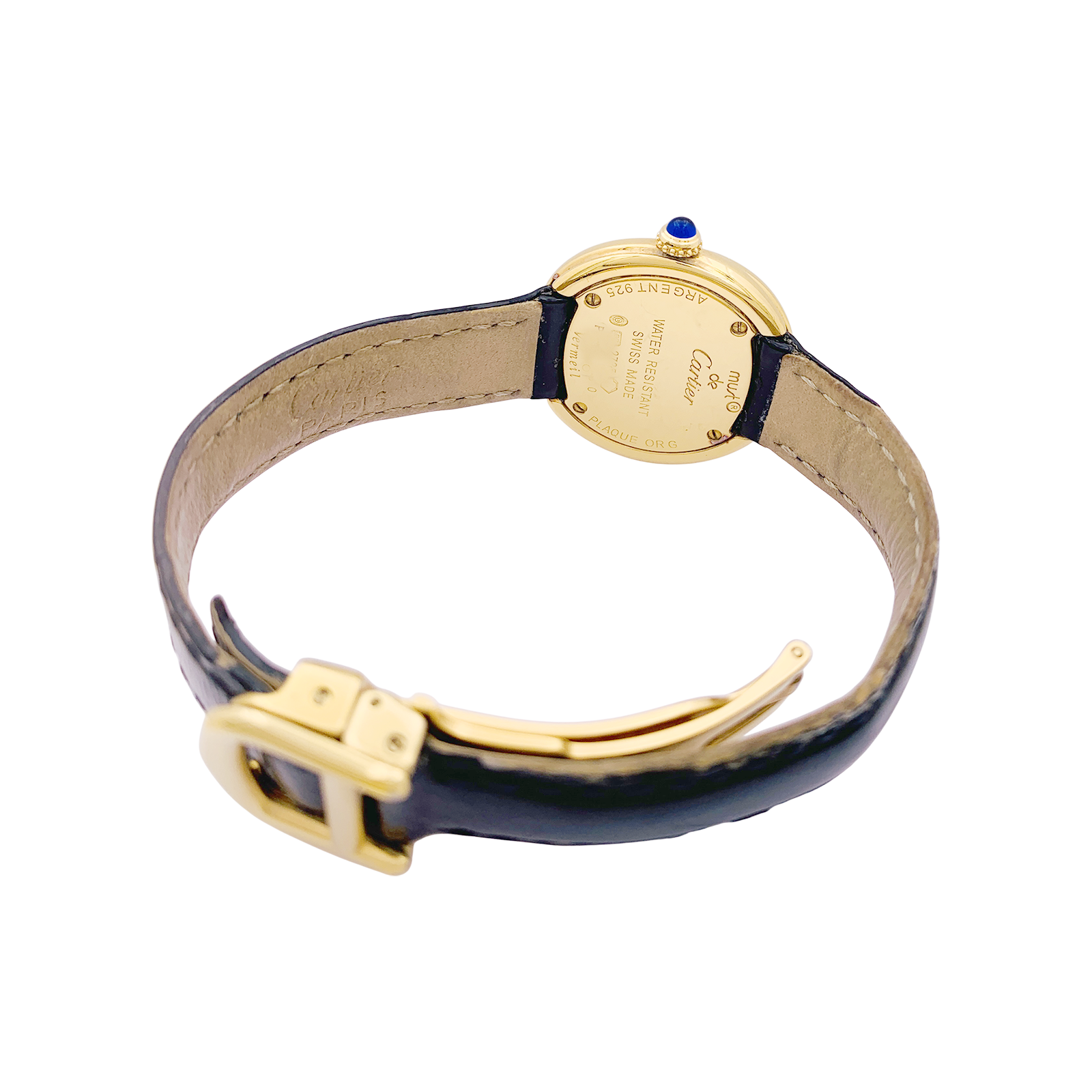 Montre Cartier, "Trinity Must", argent plaqué or, cuir.