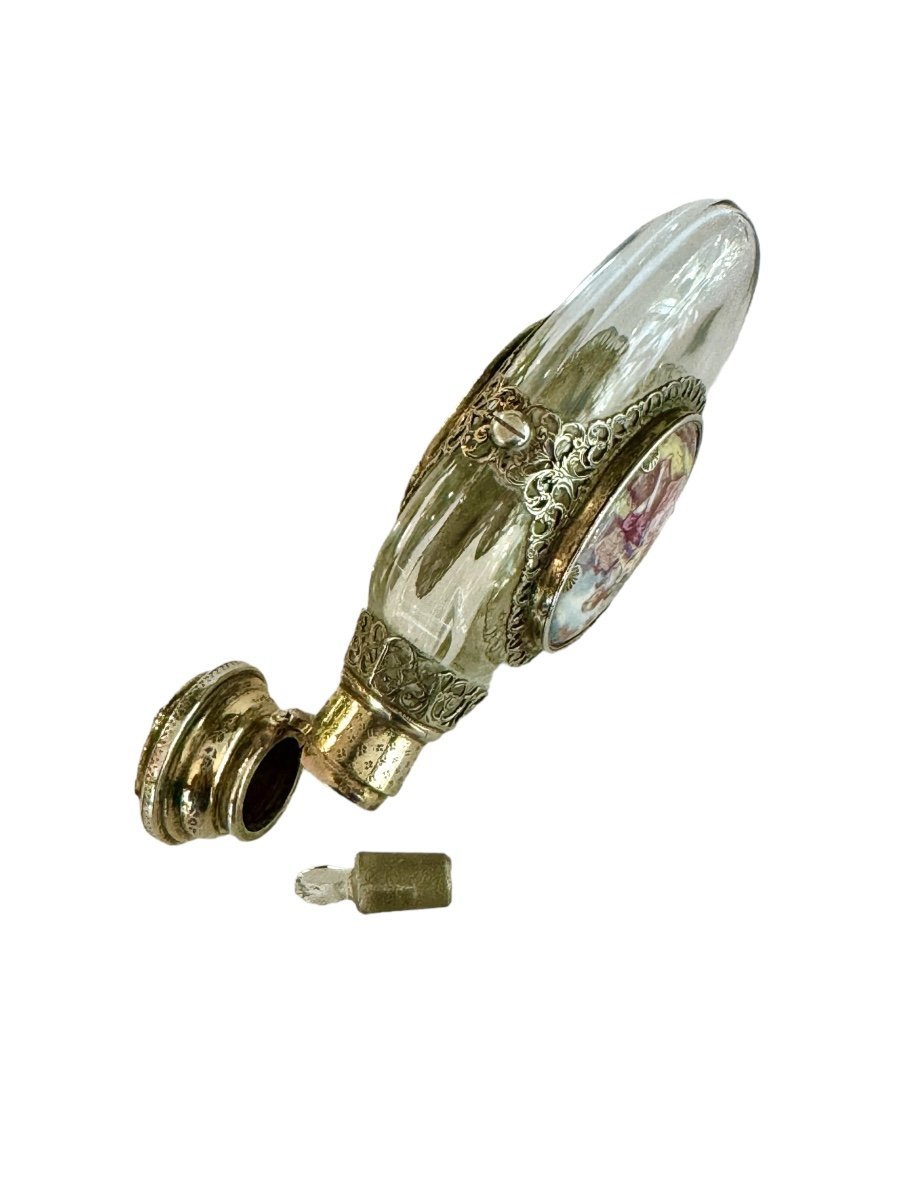 Napoléon III, Flacon à Sels Cristal , Argent et Porcelaine par Damex Maitre Orfevre - Maison Eloe