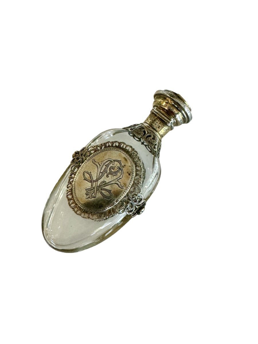 Napoléon III, Flacon à Sels Cristal , Argent et Porcelaine par Damex Maitre Orfevre - Maison Eloe