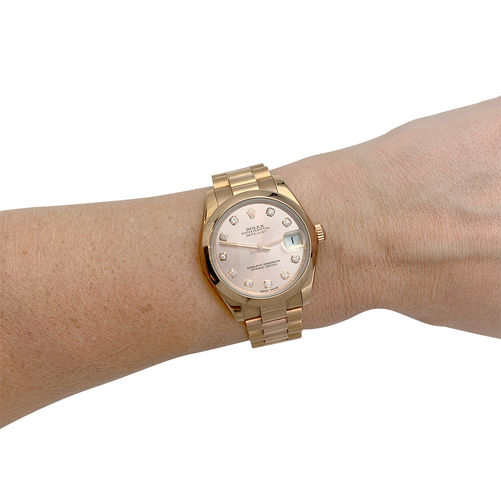 Rolex watch, "Oyster Perpetual Datejust", pink gold and diamonds.